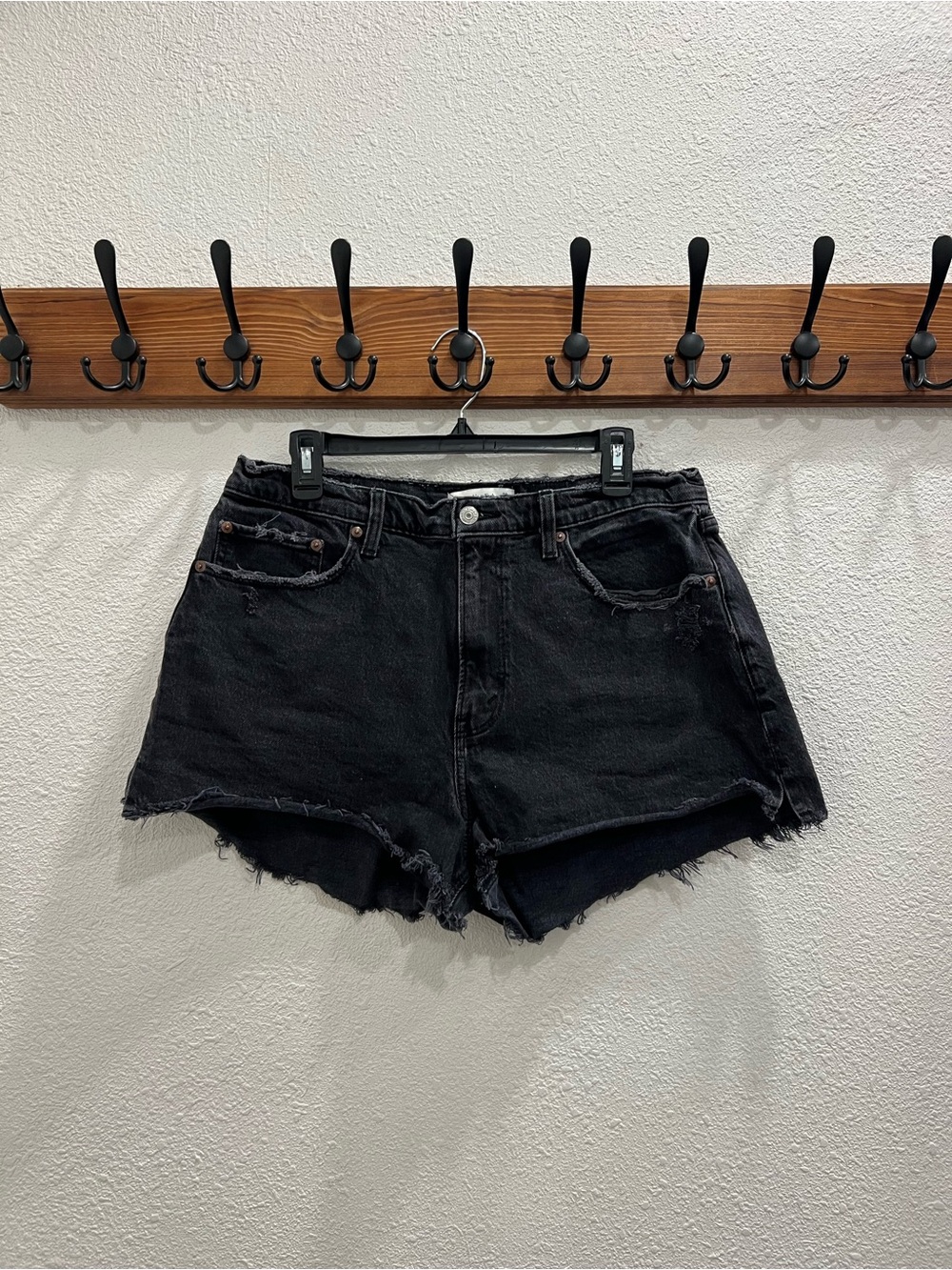 Black High-Rise Distressed Jean Shorts